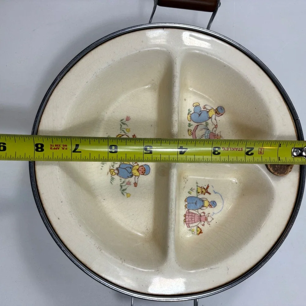 Vintage Excello‎ Baby Warming Dish Dutch Children Divided Plate MCM